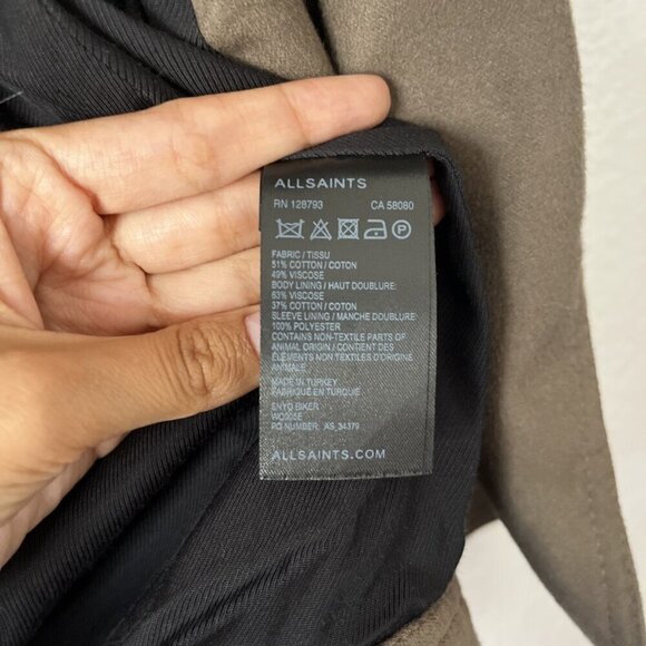 All Saints Green Brown Balfern Biker Suede Jacket Size US 2 MISSING BELT - Picture 5 of 7